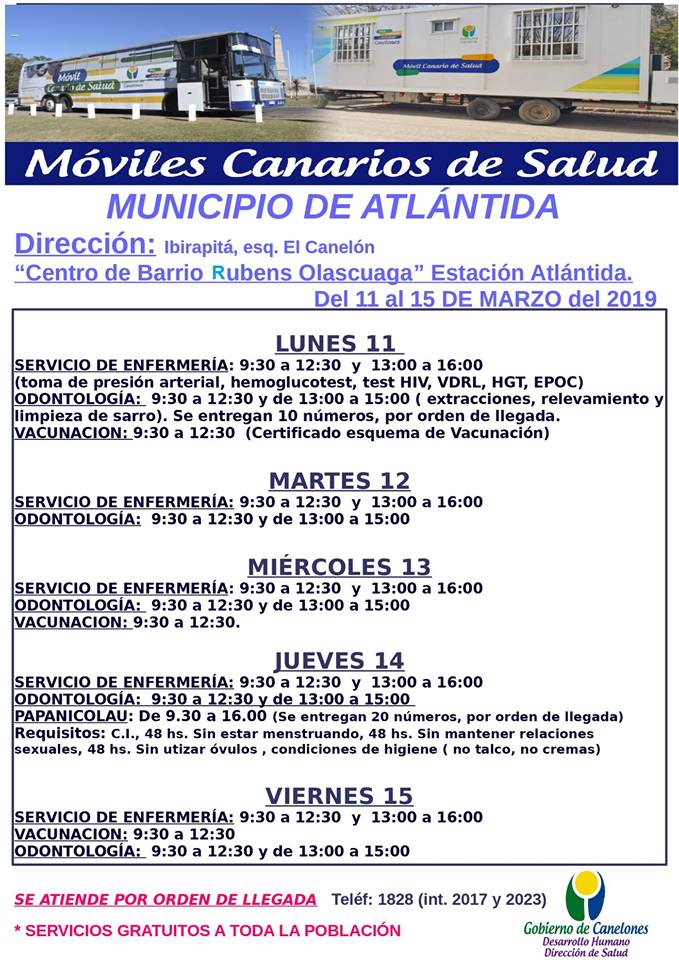 Vuelven los Móviles Canarios de Salud  al Centro de Barrio “Rubens Olascoaga” de Estación Atlántida.